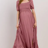 Smocked Square Neck Maxi Dress in Mauve