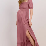 Smocked Square Neck Maxi Dress in Mauve