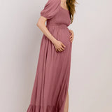 Smocked Square Neck Maxi Dress in Mauve
