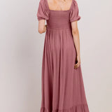 Smocked Square Neck Maxi Dress in Mauve