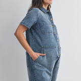 Collared Maternity Denim Romper