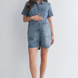 Collared Maternity Denim Romper