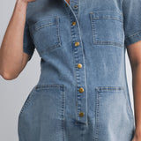 Collared Maternity Denim Romper