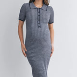 Ribbed Knit Collared Maternity Dress