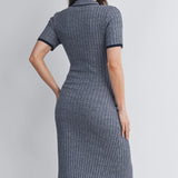 Ribbed Knit Collared Maternity Dress