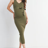 Sleeveless Ribbed Maternity Dress in Olive