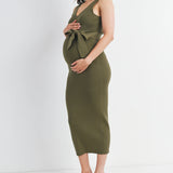 Sleeveless Ribbed Maternity Dress in Olive