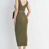 Sleeveless Ribbed Maternity Dress in Olive