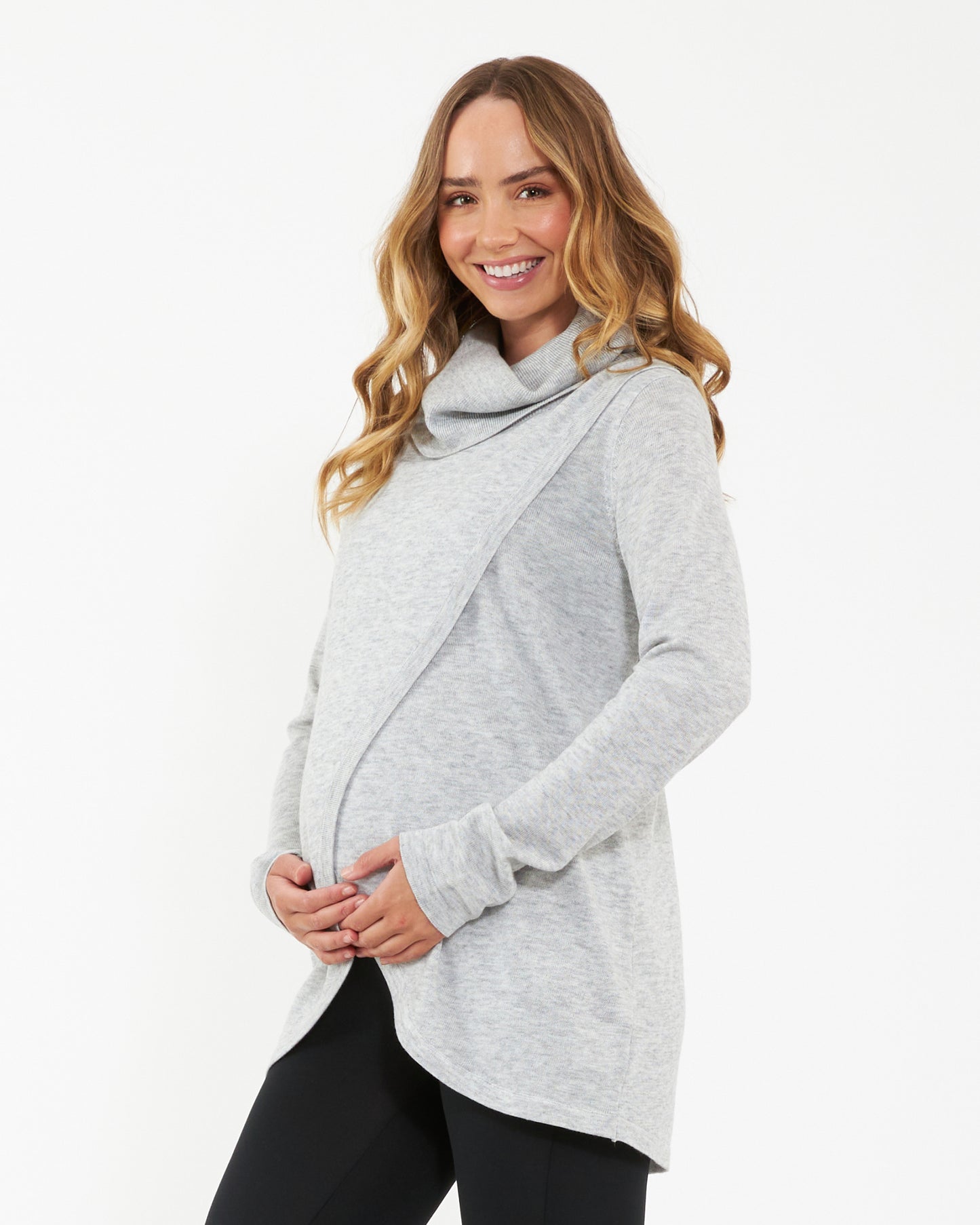 Ripe Cowl Neck Nursing Knit in Silver Marle