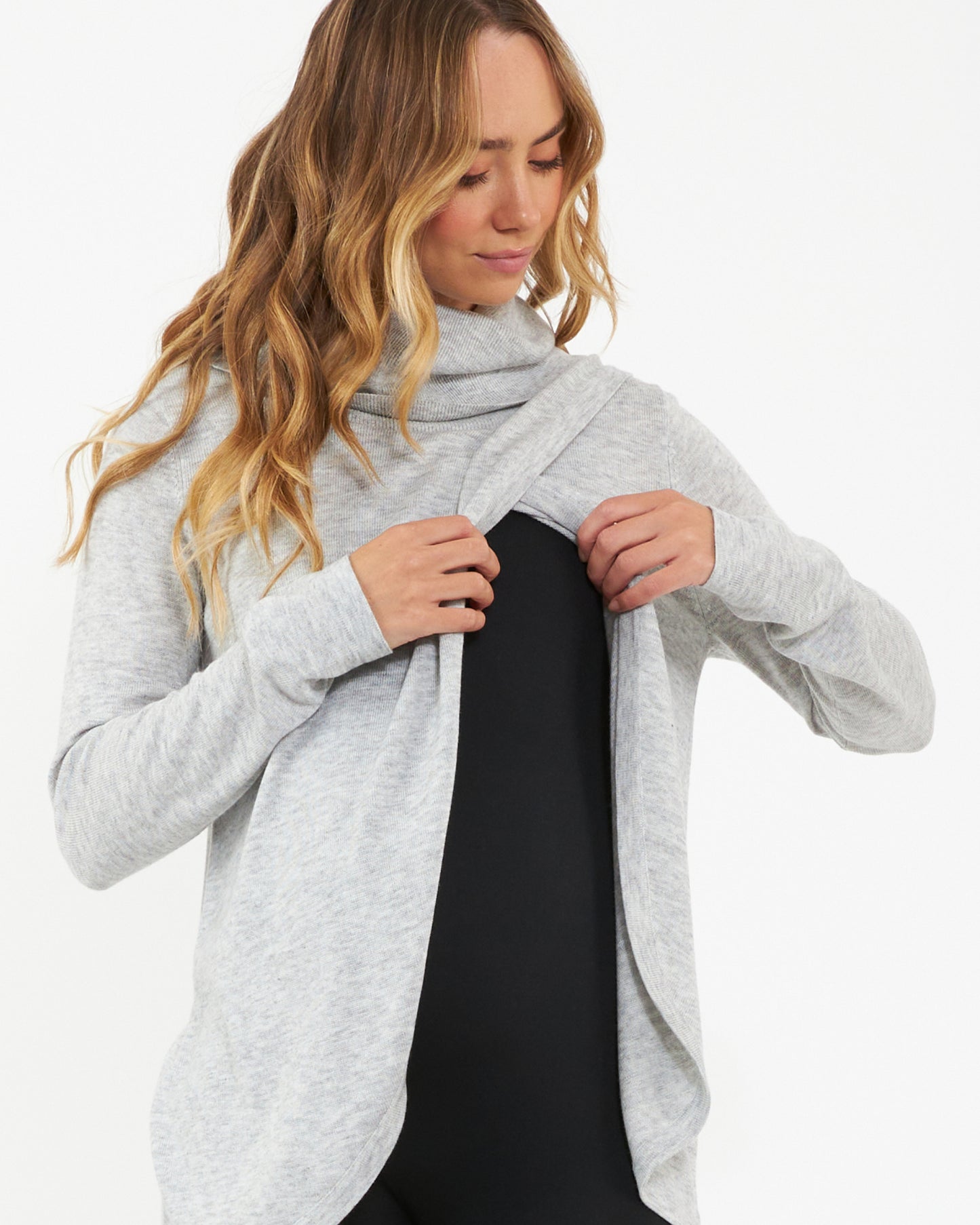 Ripe Cowl Neck Nursing Knit in Silver Marle