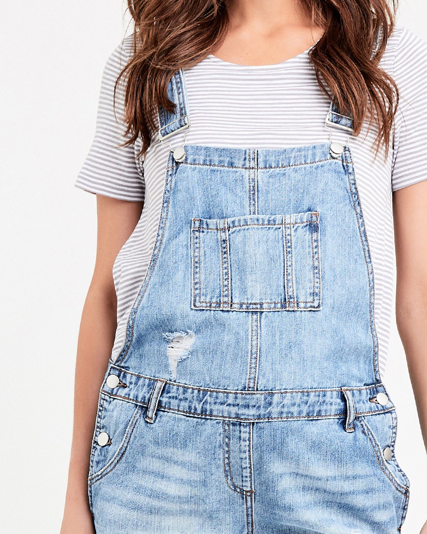 Ripe Denim Short Overalls in Pale Blue