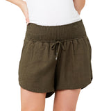 Byron Cotton Shirred Shorts in Olive