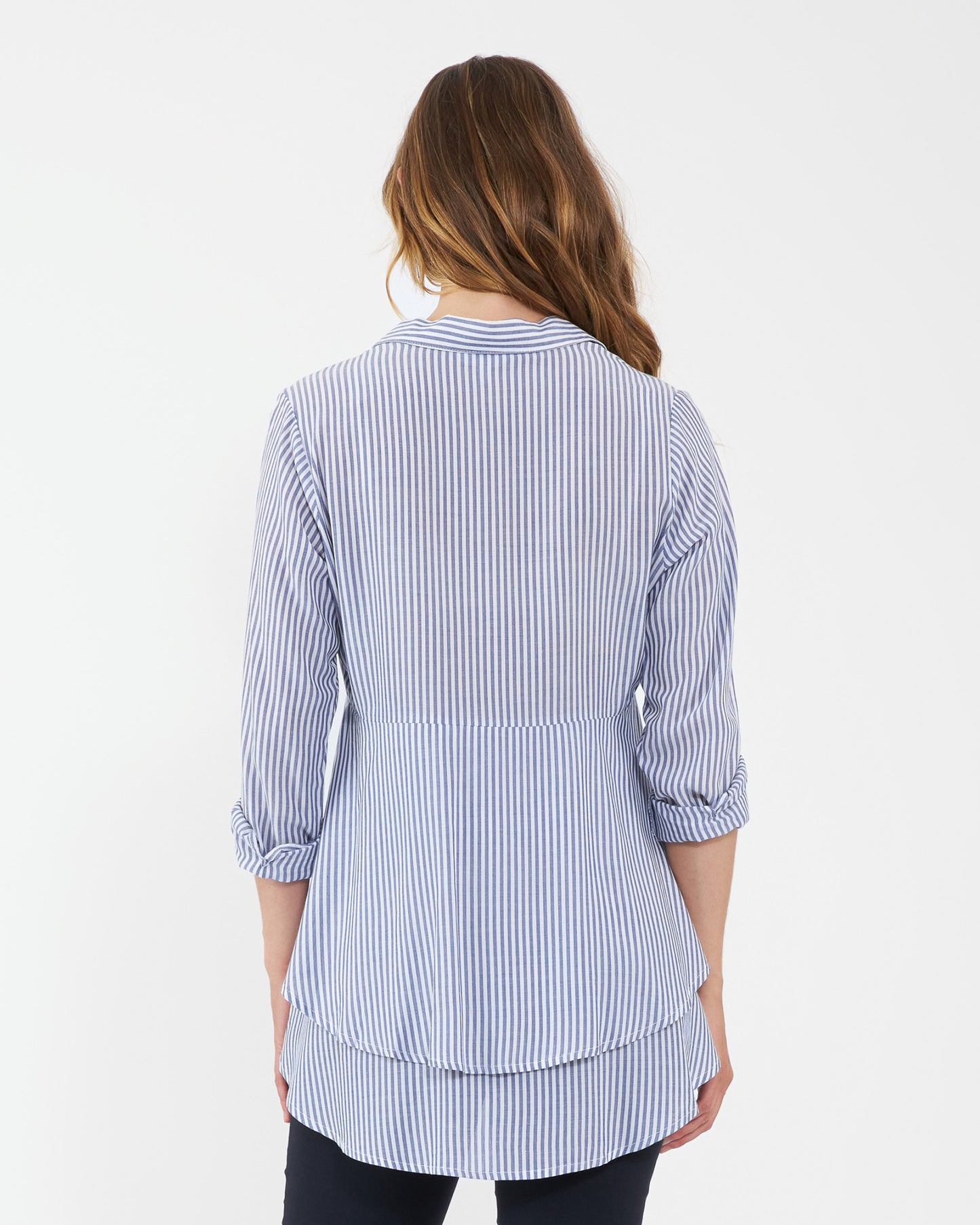 Ripe Stripe Layered Peplum Shirt in Navy/White
