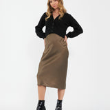 Lexie Satin Skirt in Olive