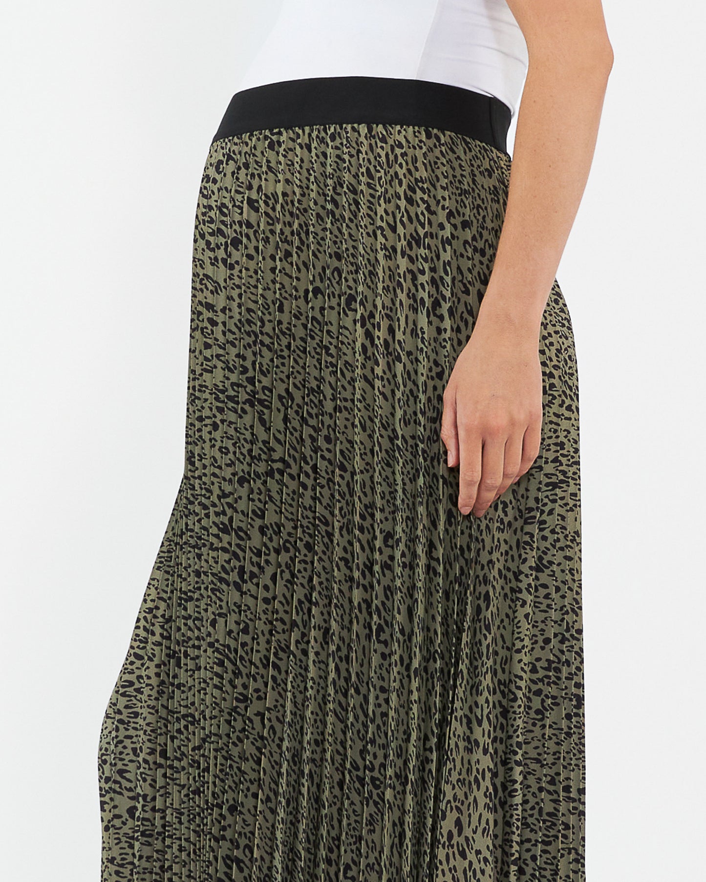 Ripe Cleo Pleat Skirt in Khaki/Black