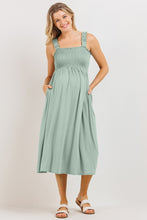 Hello Miz Smocked Tie Strap Maternity Midi Dress Sage