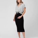 Ribbed Knit Pencil Skirt in Black