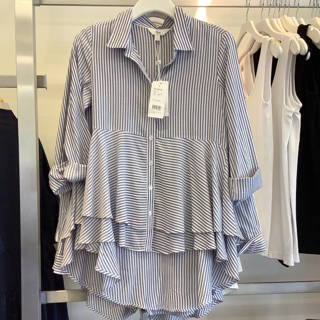 Ripe Stripe Layered Peplum Shirt in Navy/White